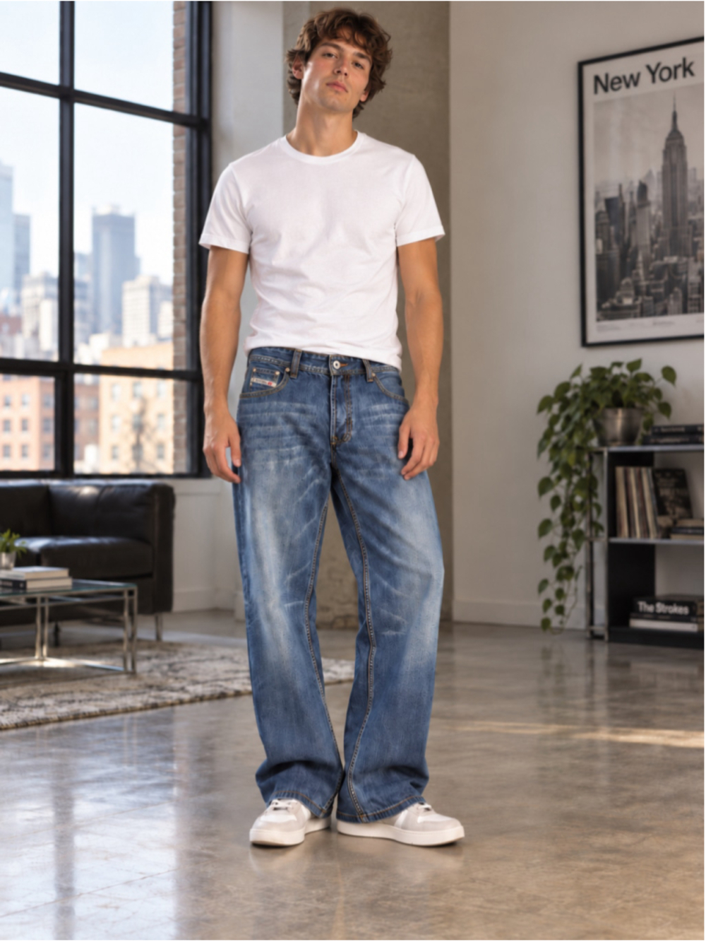 Diesel Ramel Jeans Men 36 Wide Leg Distressed Y2K McBling Blue